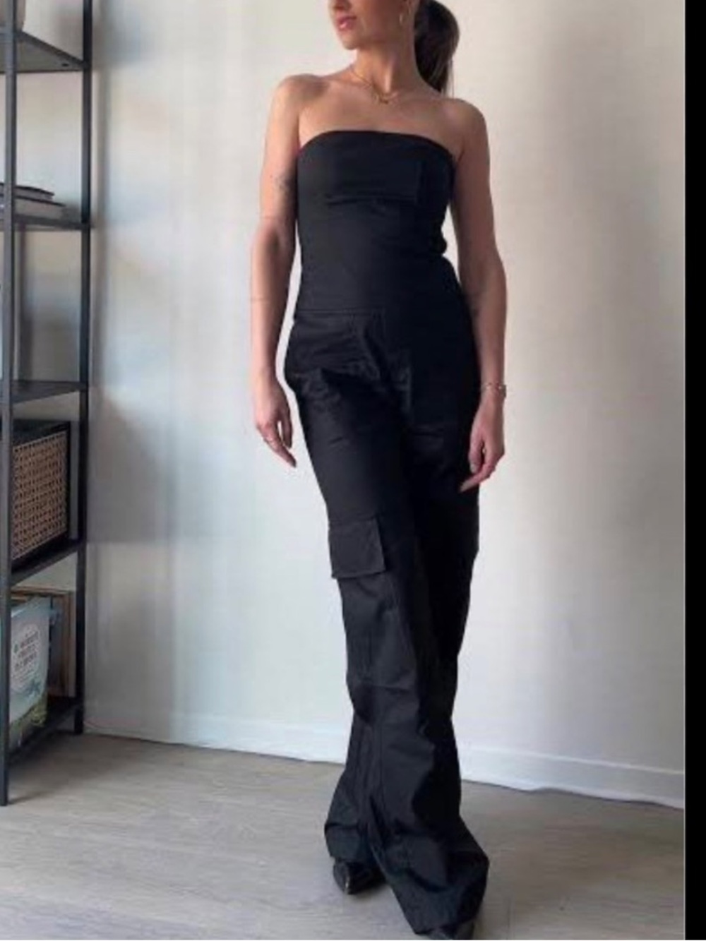 NWT ZARA Strapless Black Cargo Jumpsuit